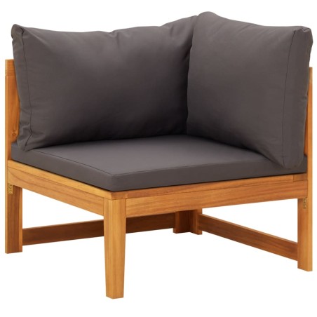 vidaXL Sofá de esquina madera maciza de acacia con cojines gris oscuro
