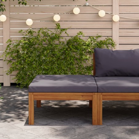 vidaXL Reposapiés con cojín gris oscuro madera maciza de acacia