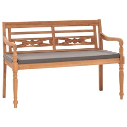 vidaXL Banco Batavia madera maciza de teca con cojín gris oscuro 120cm
