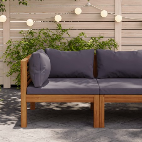 vidaXL Sofá esquina seccional cojines gris oscuro madera maciza acacia