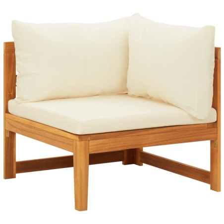 vidaXL Sofá esquinero con cojines blanco crema madera de acacia
