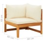 vidaXL Sofá esquinero con cojines blanco crema madera de acacia
