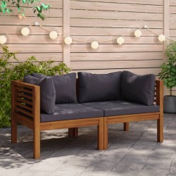 vidaXL Sofá de esquina 2 uds madera maciza acacia cojines gris oscuro