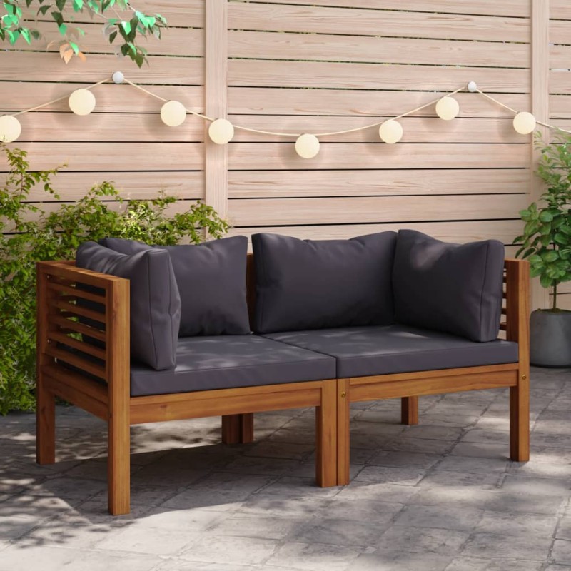 vidaXL Sofá de esquina 2 uds madera maciza acacia cojines gris oscuro vidaXL Sofá de esquina 2 uds madera maciza acacia cojines gris oscuro