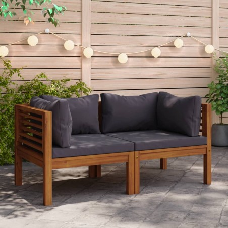 vidaXL Sofá de esquina 2 uds madera maciza acacia cojines gris oscuro
