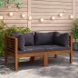 vidaXL Sofá de esquina 2 uds madera maciza acacia cojines gris oscuro vidaXL Sofá de esquina 2 uds madera maciza acacia cojines gris oscuro