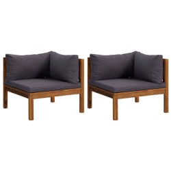 vidaXL Sofá de esquina 2 uds madera maciza acacia cojines gris oscuro