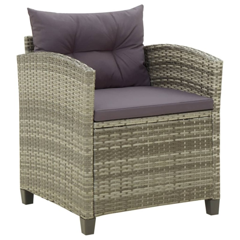 vidaXL Sillón de jardín con cojines ratán sintético gris vidaXL Sillón de jardín con cojines ratán sintético gris