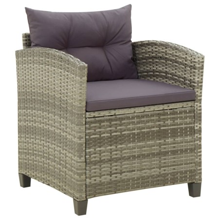 vidaXL Sillón de jardín con cojines ratán sintético gris