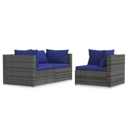 vidaXL Set de muebles de jardín 3 pzas y cojines ratán sintético gris