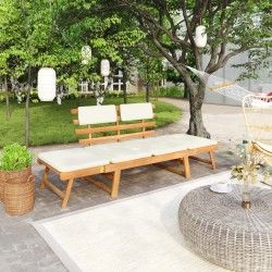 vidaXL Banco de jardín con cojines 2 en 1 madera maciza acacia 190 cm