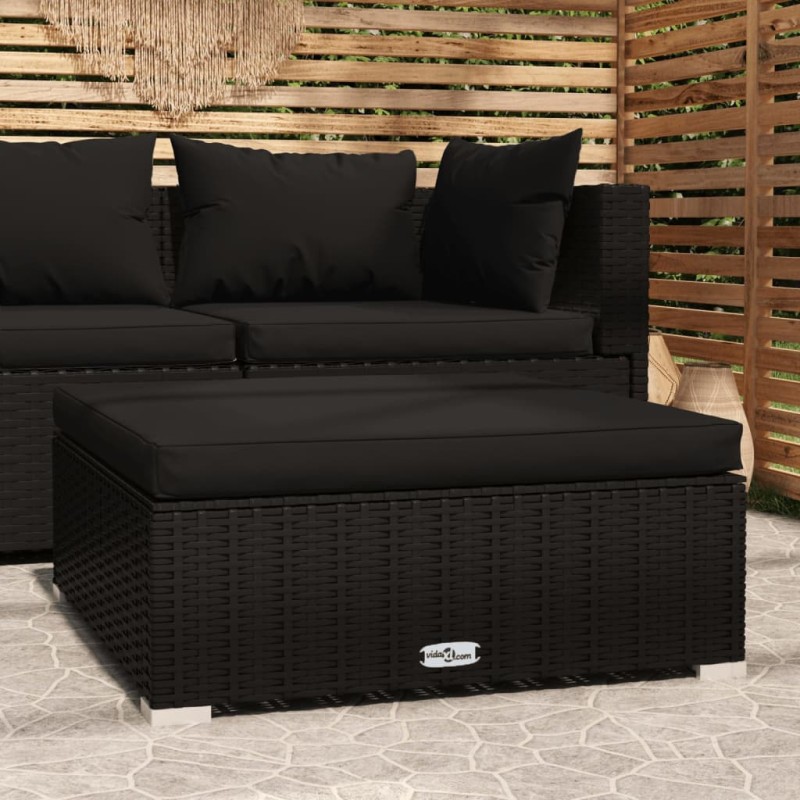 vidaXL Reposapiés de jardín y cojín ratán sintético negro 70x70x30 cm vidaXL Reposapiés de jardín y cojín ratán sintético negro 70x70x30 cm