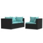 vidaXL Set de muebles de jardín 3 pzas y cojines ratán sintético negro vidaXL Set de muebles de jardín 3 pzas y cojines ratán sintético negro