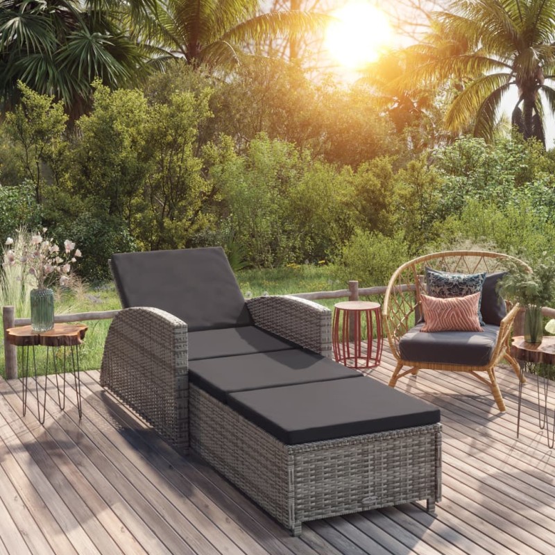 vidaXL Tumbona de jardín con cojín de ratán sintético gris oscuro vidaXL Tumbona de jardín con cojín de ratán sintético gris oscuro