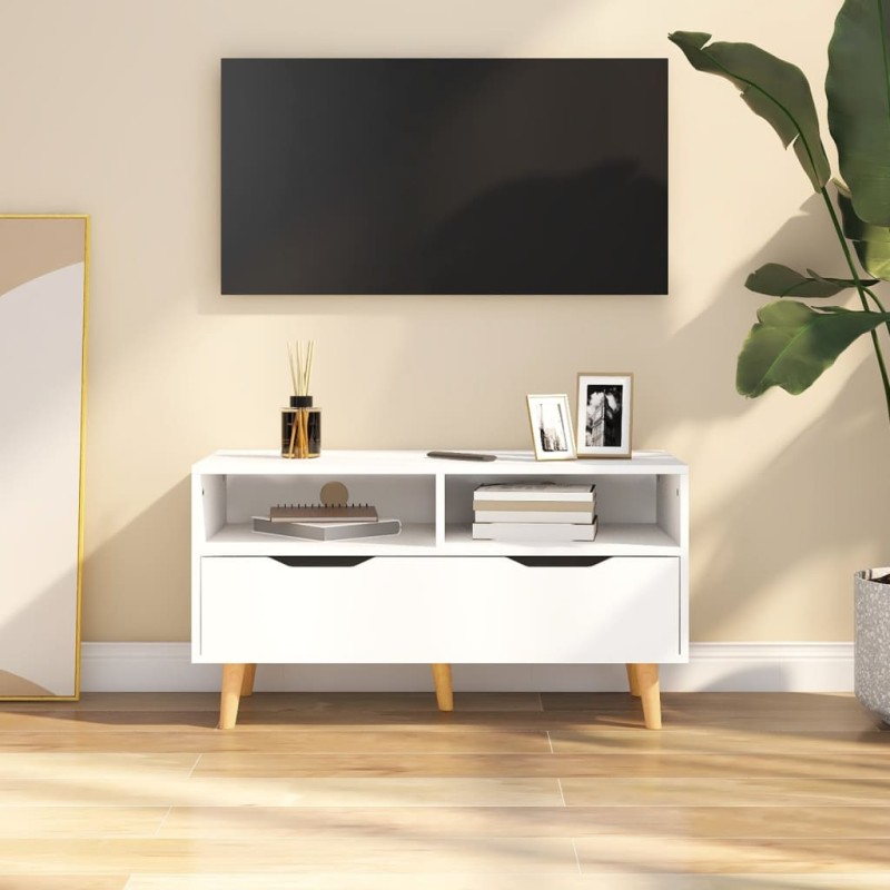 vidaXL Mueble para TV madera contrachapada blanco 90x40x48,5 cm vidaXL Mueble para TV madera contrachapada blanco 90x40x48,5 cm