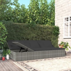 vidaXL Tumbona doble convertible y cojines ratán sintético gris oscuro