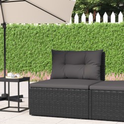 vidaXL Sofá central de jardín con cojines ratán sintético negro