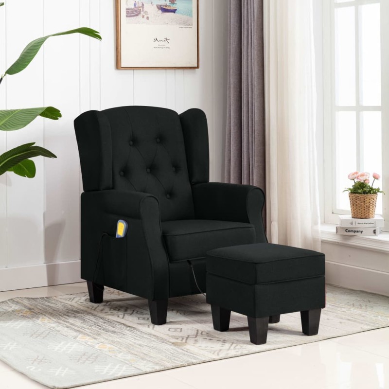 vidaXL Sillón de masaje con reposapiés tela negro vidaXL Sillón de masaje con reposapiés tela negro