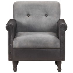 vidaXL Sillón diseño de cubo de cuero auténtico y lona negro