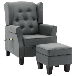 vidaXL Sillón de masaje con reposapiés tela gris claro