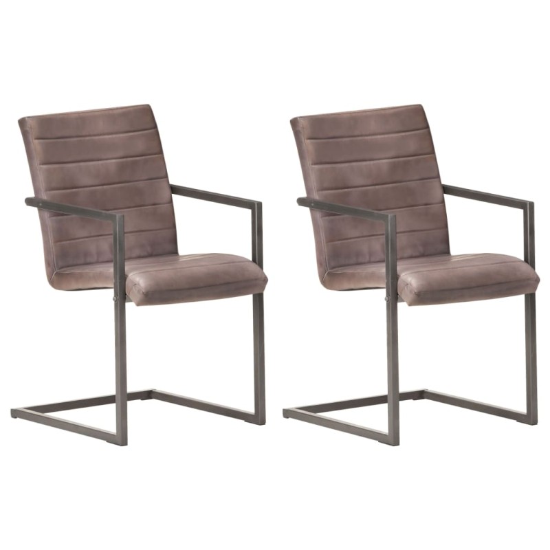 vidaXL Sillas voladizas de comedor 2 unidades cuero auténtico marrón vidaXL Sillas voladizas de comedor 2 unidades cuero auténtico marrón