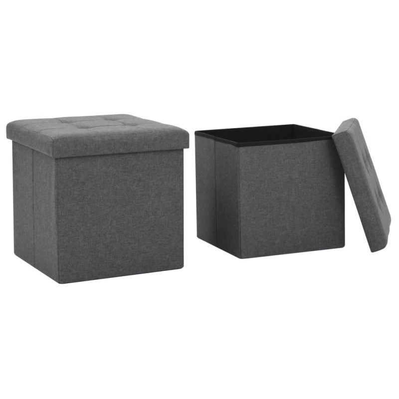 vidaXL Taburetes almacenaje plegables 2 uds lino sintético gris oscuro vidaXL Taburetes almacenaje plegables 2 uds lino sintético gris oscuro