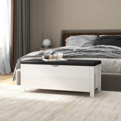vidaXL Caja de almacenamiento y cojín madera ingeniería blanco brillo