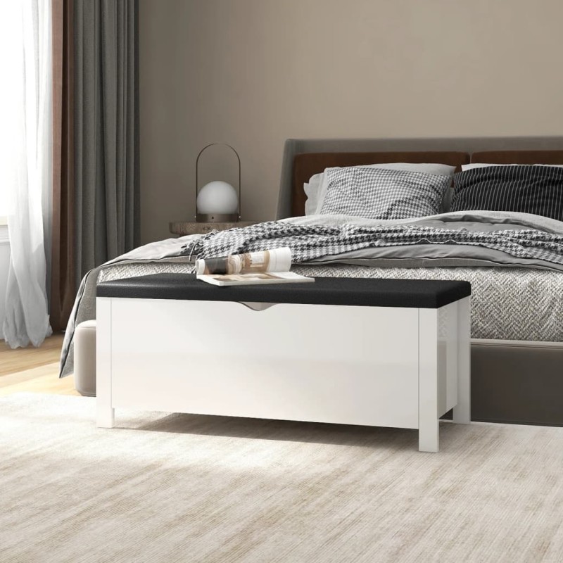 vidaXL Caja de almacenamiento y cojín madera ingeniería blanco brillo vidaXL Caja de almacenamiento y cojín madera ingeniería blanco brillo