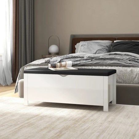 vidaXL Caja de almacenamiento y cojín madera ingeniería blanco brillo