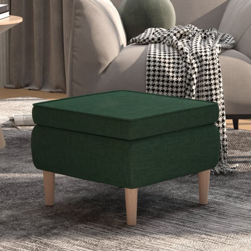 vidaXL Taburete con patas de madera tapizado tela verde oscuro vidaXL Taburete con patas de madera tapizado tela verde oscuro
