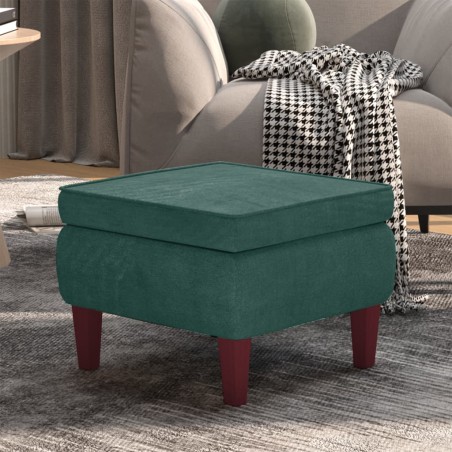 vidaXL Taburete con patas de madera terciopelo verde oscuro
