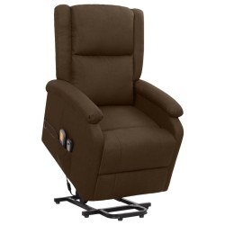vidaXL Silla de masaje elevable de tela marrón oscuro