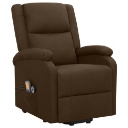 vidaXL Silla de masaje elevable de tela marrón oscuro