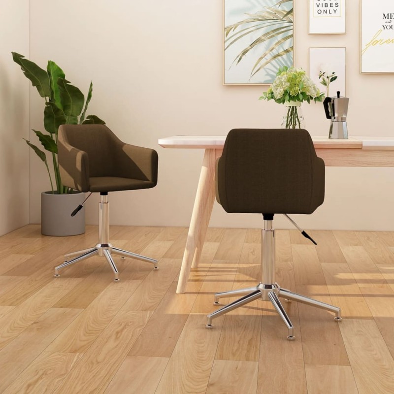 vidaXL Sillas de comedor giratorias 2 unidades tela marrón oscuro vidaXL Sillas de comedor giratorias 2 unidades tela marrón oscuro