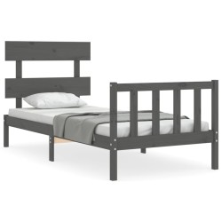 vidaXL Estructura de cama con cabecero madera maciza gris