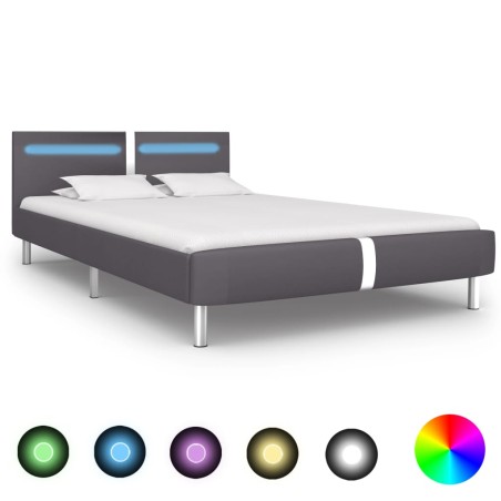 vidaXL Cama con LED de cuero sintético gris 140x200 cm