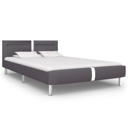 vidaXL Cama con LED de cuero sintético gris 140x200 cm
