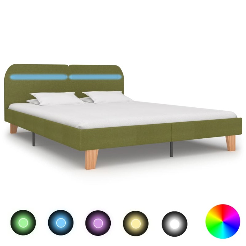 vidaXL Estructura de cama con LED tela verde 160x200 cm vidaXL Estructura de cama con LED tela verde 160x200 cm