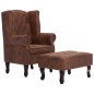 vidaXL Sillón Chesterfield y reposapiés piel de ante artificial marrón vidaXL Sillón Chesterfield y reposapiés piel de ante artificial marrón