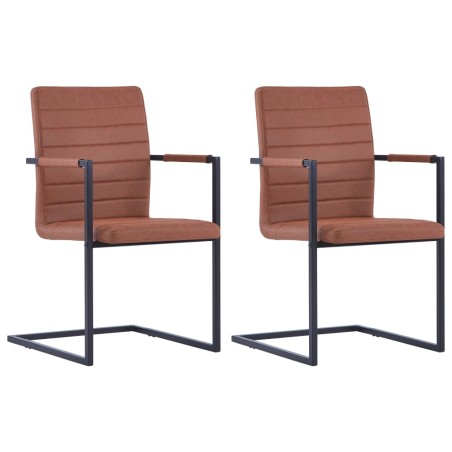 vidaXL Sillas de comedor voladizas 2 unidades cuero sintético marrón