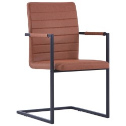 vidaXL Sillas de comedor voladizas 2 unidades cuero sintético marrón