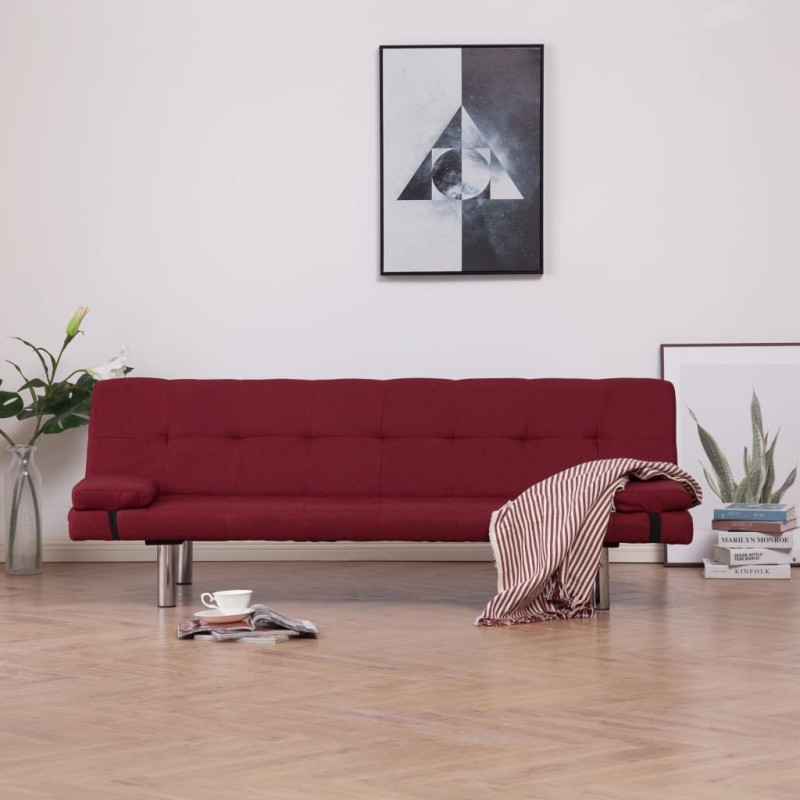 vidaXL Sofá cama con dos almohadas de poliéster rojo vino vidaXL Sofá cama con dos almohadas de poliéster rojo vino