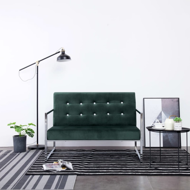 vidaXL Sofá 2 plazas con reposabrazos cromados terciopelo verde oscuro vidaXL Sofá 2 plazas con reposabrazos cromados terciopelo verde oscuro