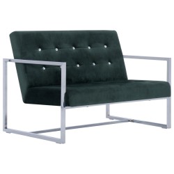 vidaXL Sofá 2 plazas con reposabrazos cromados terciopelo verde oscuro