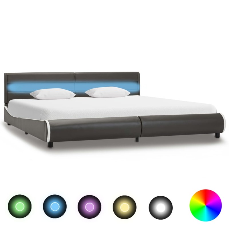vidaXL Estructura cama y LED cuero sintético gris antracita 180x200 cm vidaXL Estructura cama y LED cuero sintético gris antracita 180x200 cm