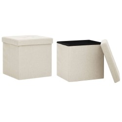 vidaXL Taburetes de almacenaje plegables 2 uds lino sintético crema