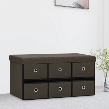 vidaXL Banco de almacenaje plegable lino sintético marrón 76x38x38 cm