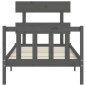 vidaXL Estructura de cama con cabecero madera maciza gris vidaXL Estructura de cama con cabecero madera maciza gris