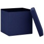 vidaXL Taburete con almacenaje plegable lino sintético azul vidaXL Taburete con almacenaje plegable lino sintético azul