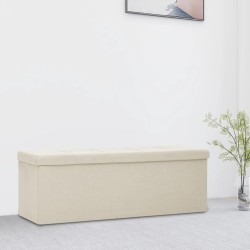vidaXL Banco de almacenamiento plegable lino sintético crema blanco